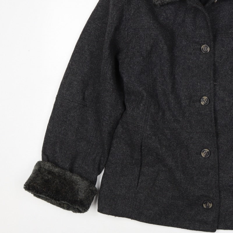 Braetan Women’s Black M Wool Blend Faux Fur Collar Button Coat