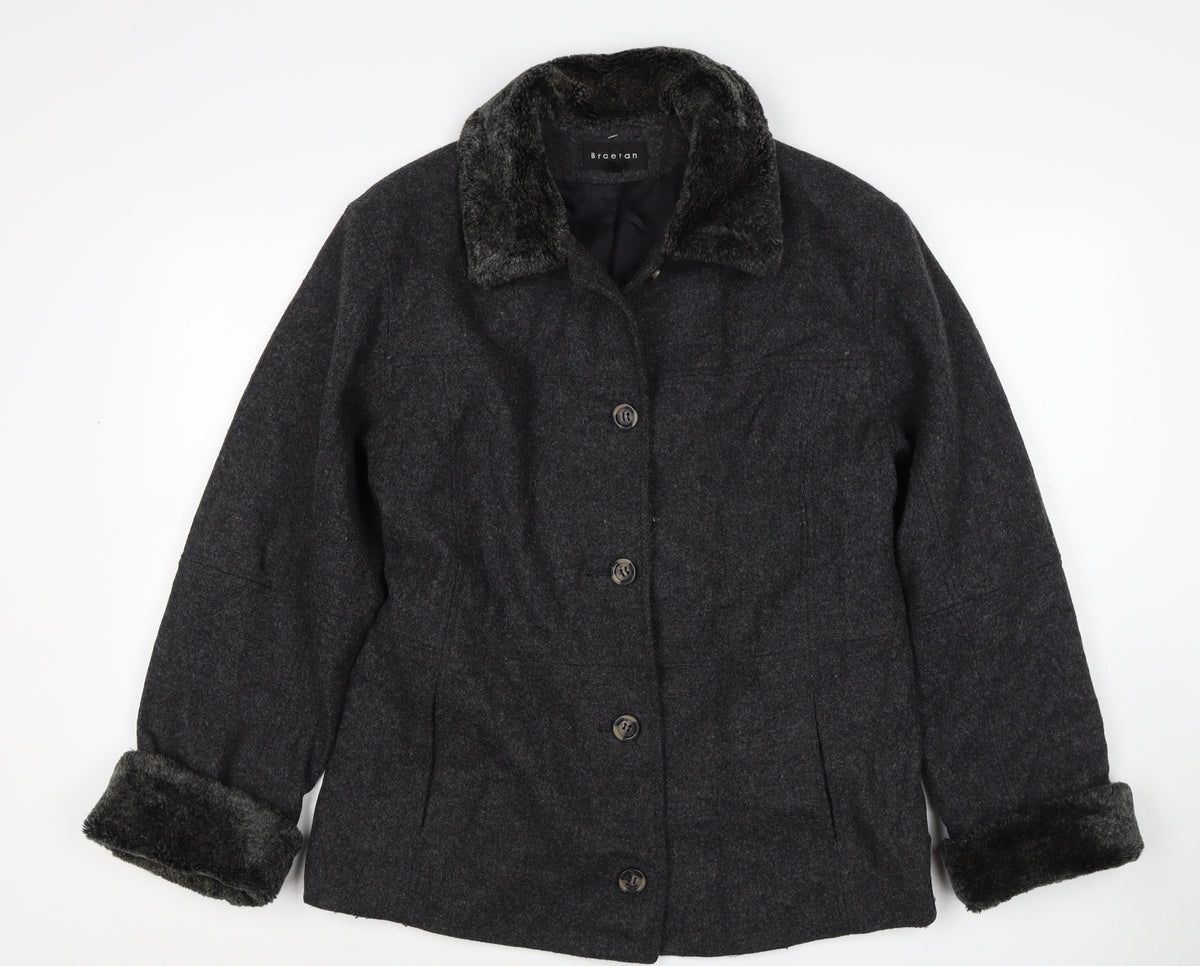 Braetan Women’s Black M Wool Blend Faux Fur Collar Button Coat