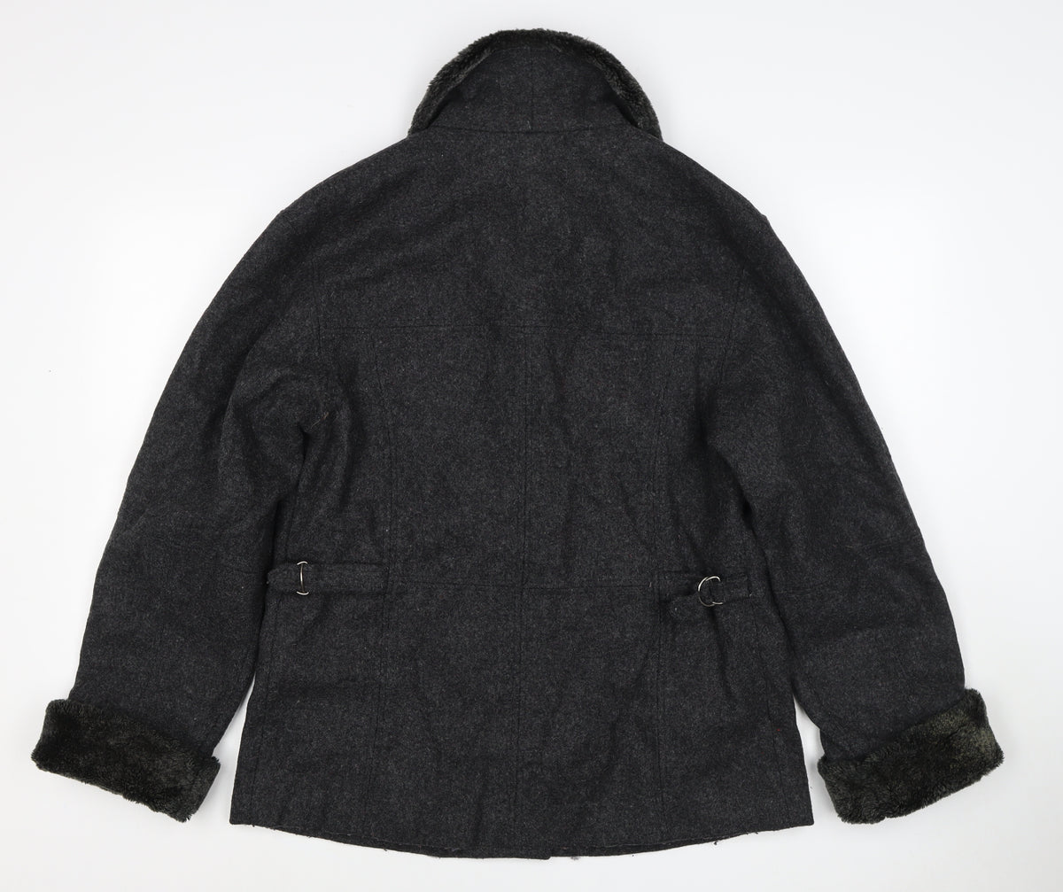 Braetan Women’s Black M Wool Blend Faux Fur Collar Button Coat