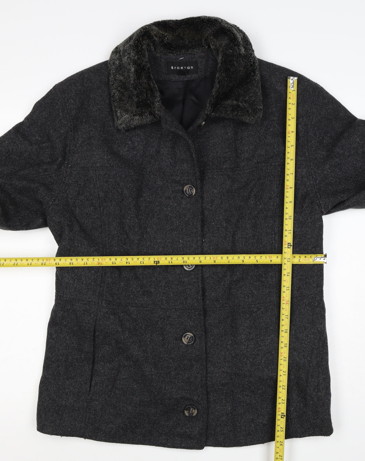 Braetan Women’s Black M Wool Blend Faux Fur Collar Button Coat