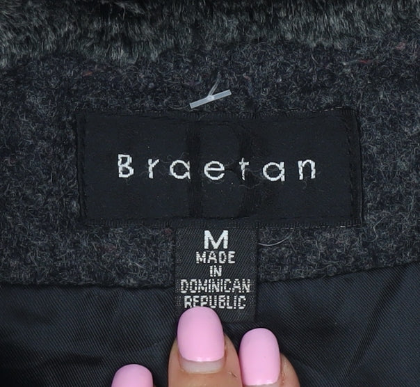 Braetan Women’s Black M Wool Blend Faux Fur Collar Button Coat