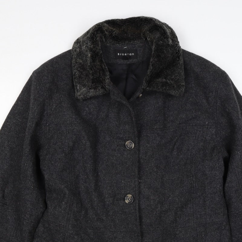 Braetan Women’s Black M Wool Blend Faux Fur Collar Button Coat