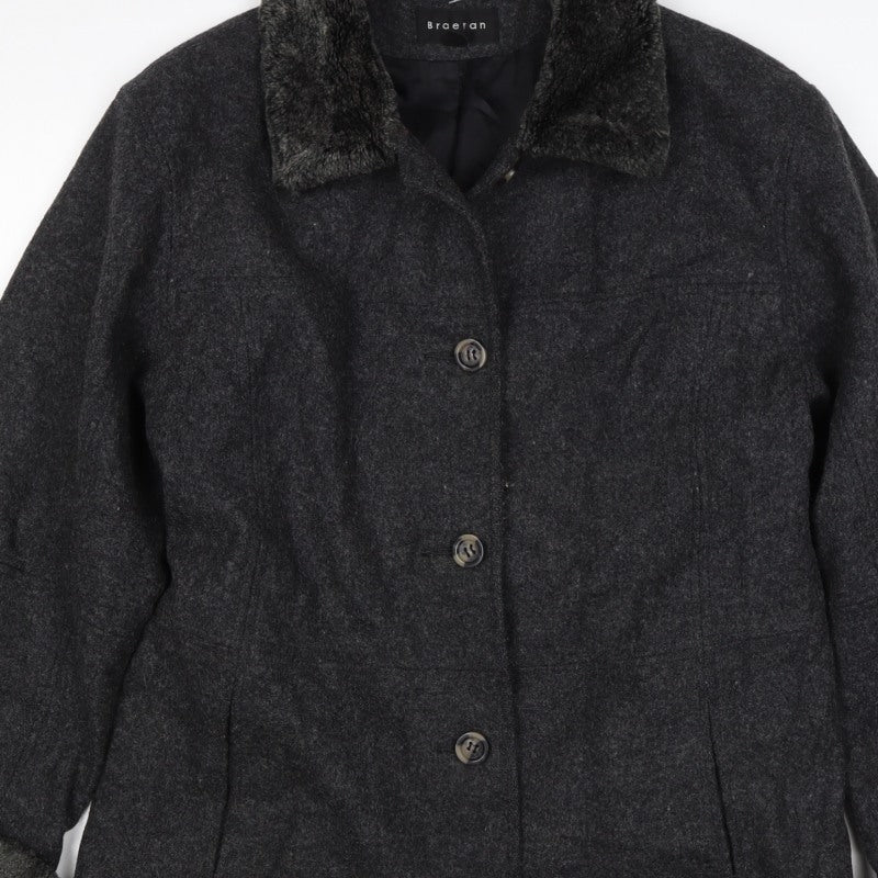 Braetan Women’s Black M Wool Blend Faux Fur Collar Button Coat