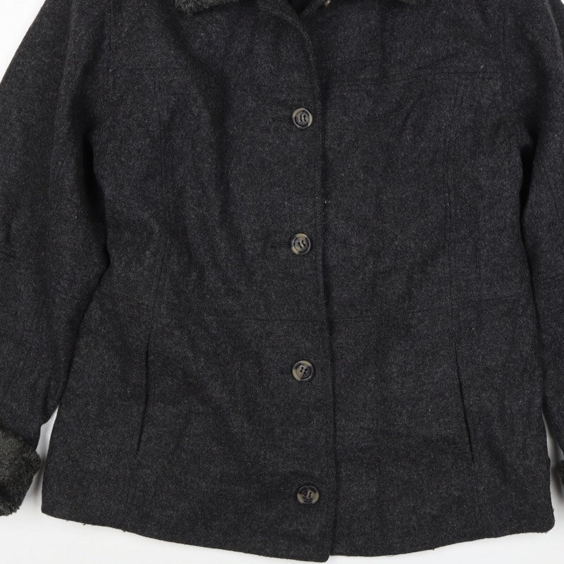 Braetan Women’s Black M Wool Blend Faux Fur Collar Button Coat