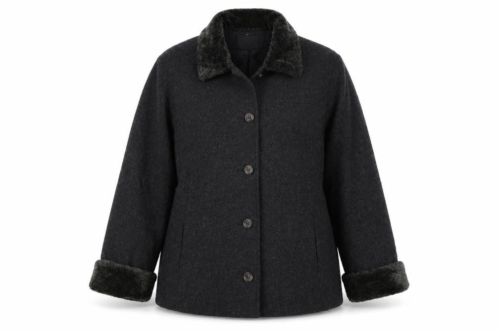 Braetan Women’s Black M Wool Blend Faux Fur Collar Button Coat