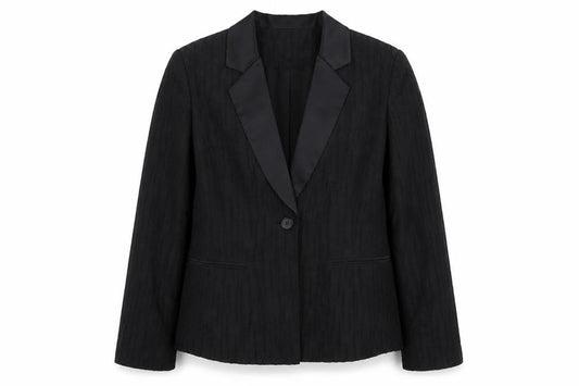 Peter Martin Women's Black UK 12 Textured Tuxedo Blazer Satin Lapels