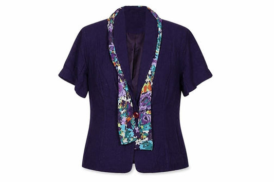 Hudson & Onslow Women’s Purple UK 14 Linen Floral Trim Blazer