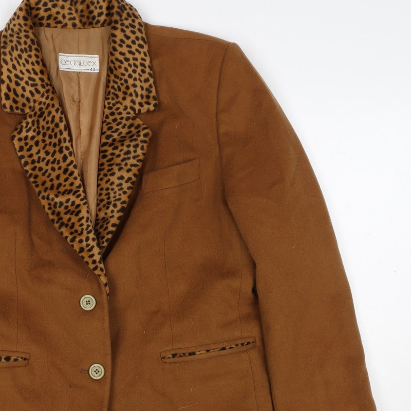 Dedaltex Women’s Brown UK 16 Leopard Lapel Wool Blend Blazer