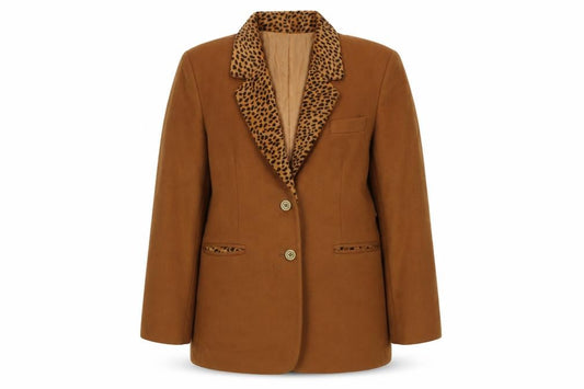 Dedaltex Women’s Brown UK 16 Leopard Lapel Wool Blend Blazer