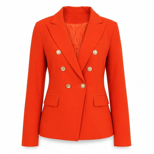 Attentif Paris Women’s Orange UK 10 Double-Breasted Peak Lapel Blazer