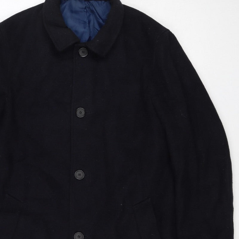 Marks and Spencer Men’s Black M Wool Blend Pea Coat Buttoned