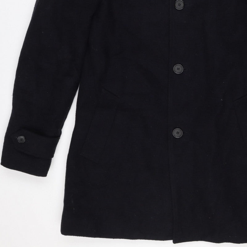 Marks and Spencer Men’s Black M Wool Blend Pea Coat Buttoned