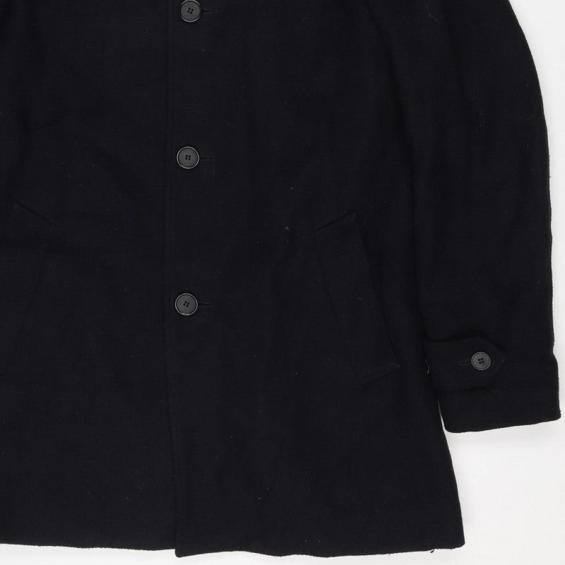 Marks and Spencer Men’s Black M Wool Blend Pea Coat Buttoned