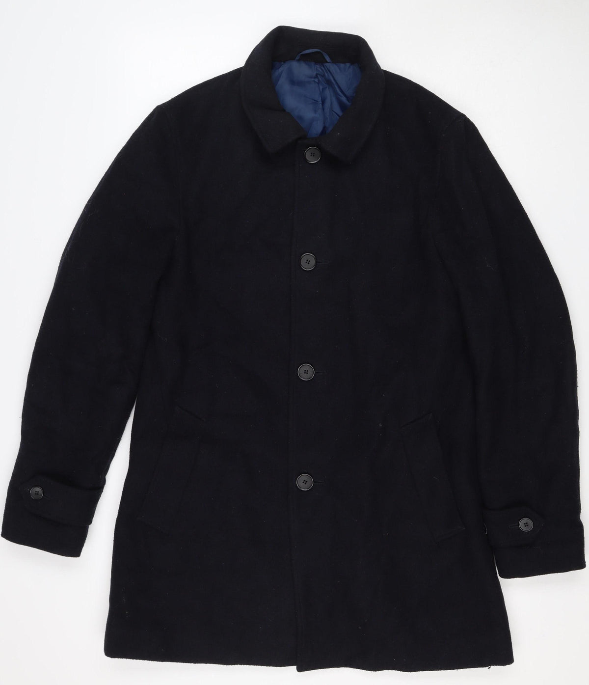 Marks and Spencer Men’s Black M Wool Blend Pea Coat Buttoned