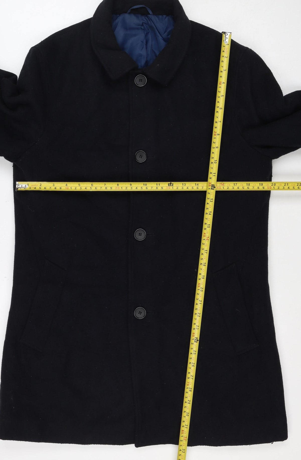 Marks and Spencer Men’s Black M Wool Blend Pea Coat Buttoned