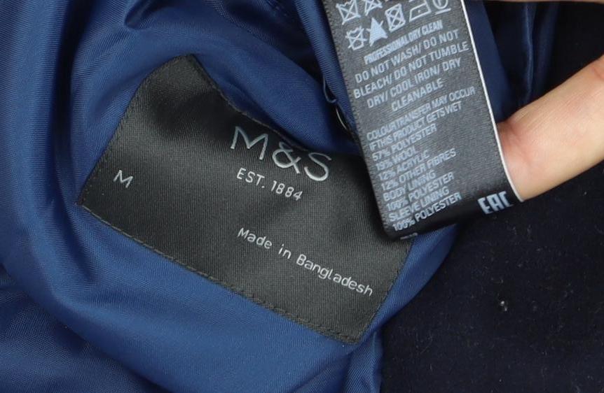 Marks and Spencer Men’s Black M Wool Blend Pea Coat Buttoned