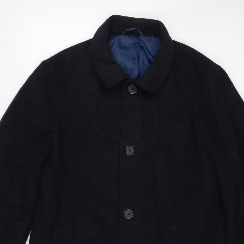 Marks and Spencer Men’s Black M Wool Blend Pea Coat Buttoned