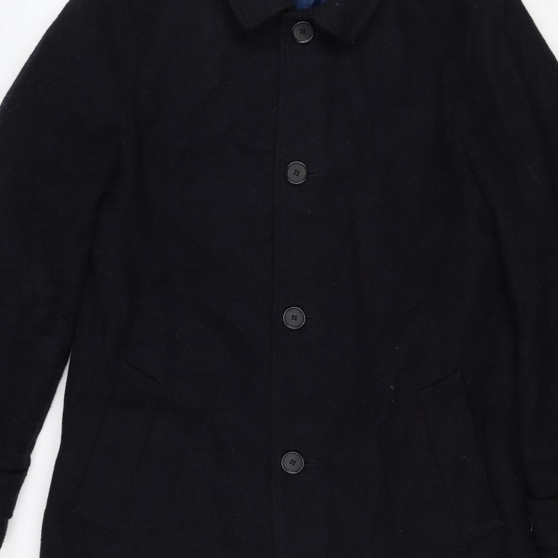 Marks and Spencer Men’s Black M Wool Blend Pea Coat Buttoned