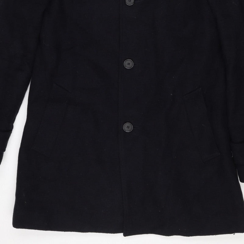 Marks and Spencer Men’s Black M Wool Blend Pea Coat Buttoned