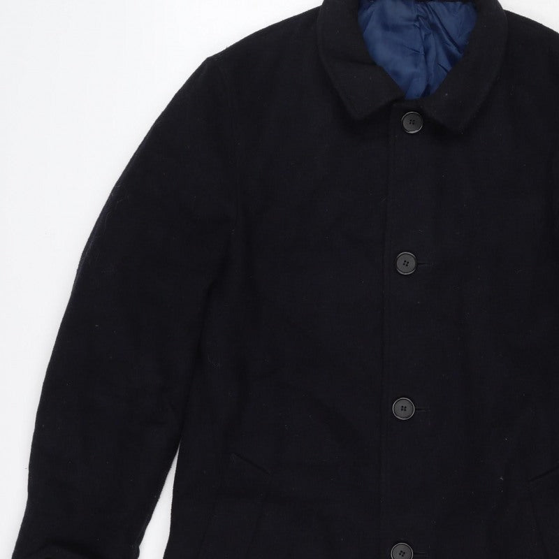 Marks and Spencer Men’s Black M Wool Blend Pea Coat Buttoned