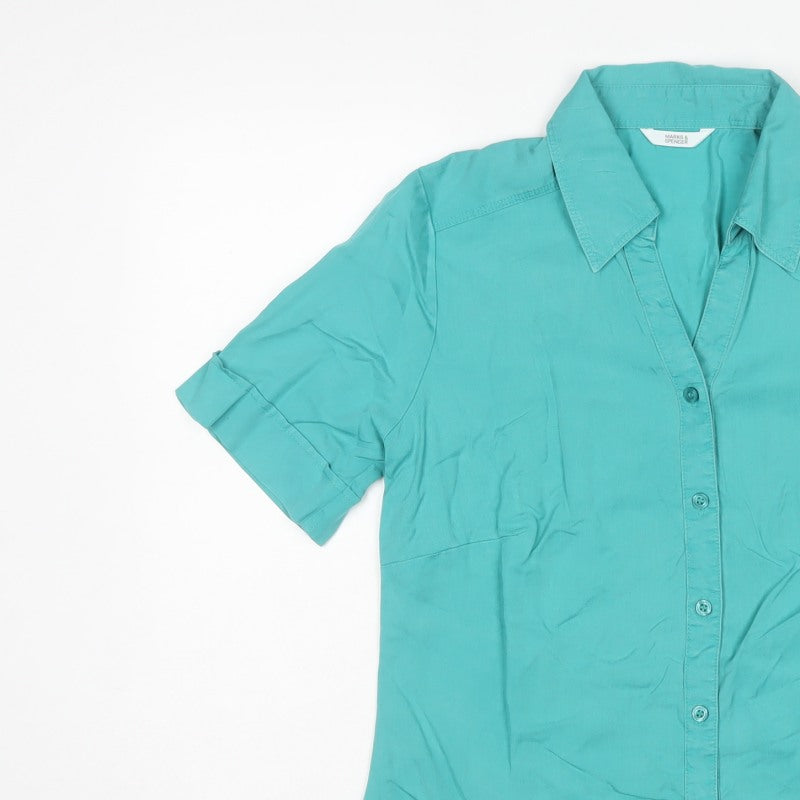 Marks and Spencer Women Blue UK 12 Basic Lyocell Button-Up Shirt
