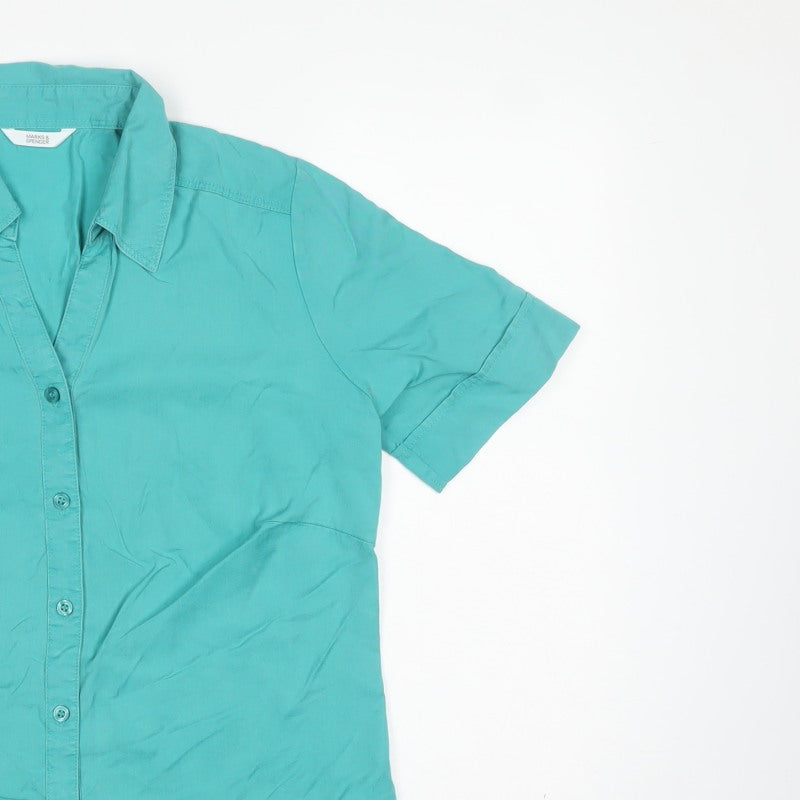Marks and Spencer Women Blue UK 12 Basic Lyocell Button-Up Shirt