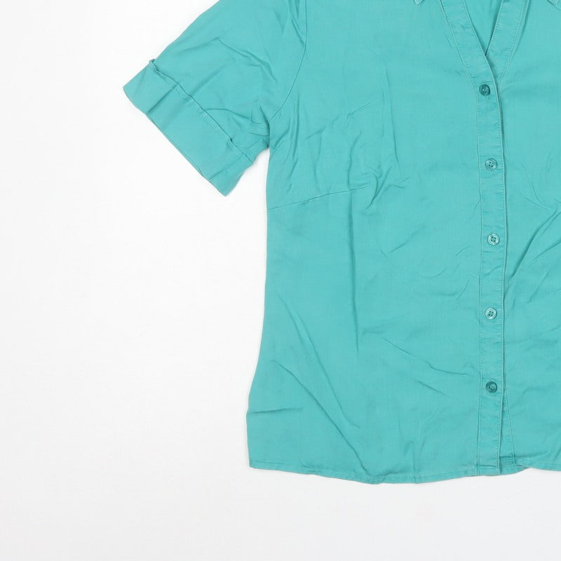 Marks and Spencer Women Blue UK 12 Basic Lyocell Button-Up Shirt