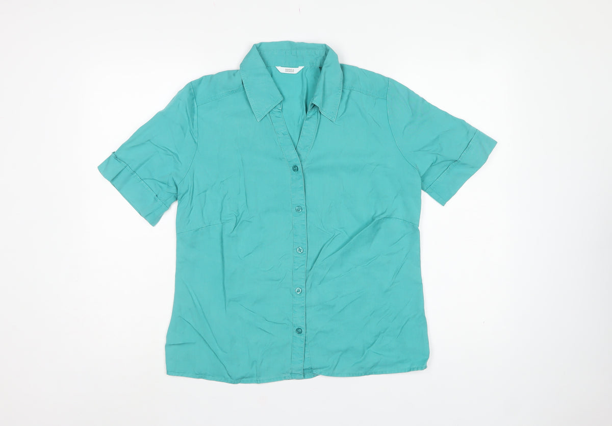 Marks and Spencer Women Blue UK 12 Basic Lyocell Button-Up Shirt
