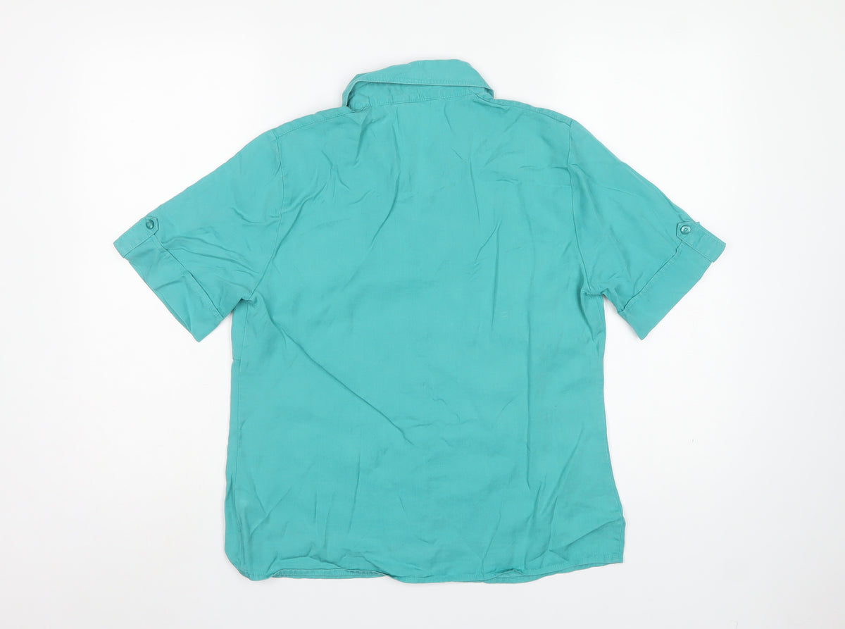 Marks and Spencer Women Blue UK 12 Basic Lyocell Button-Up Shirt
