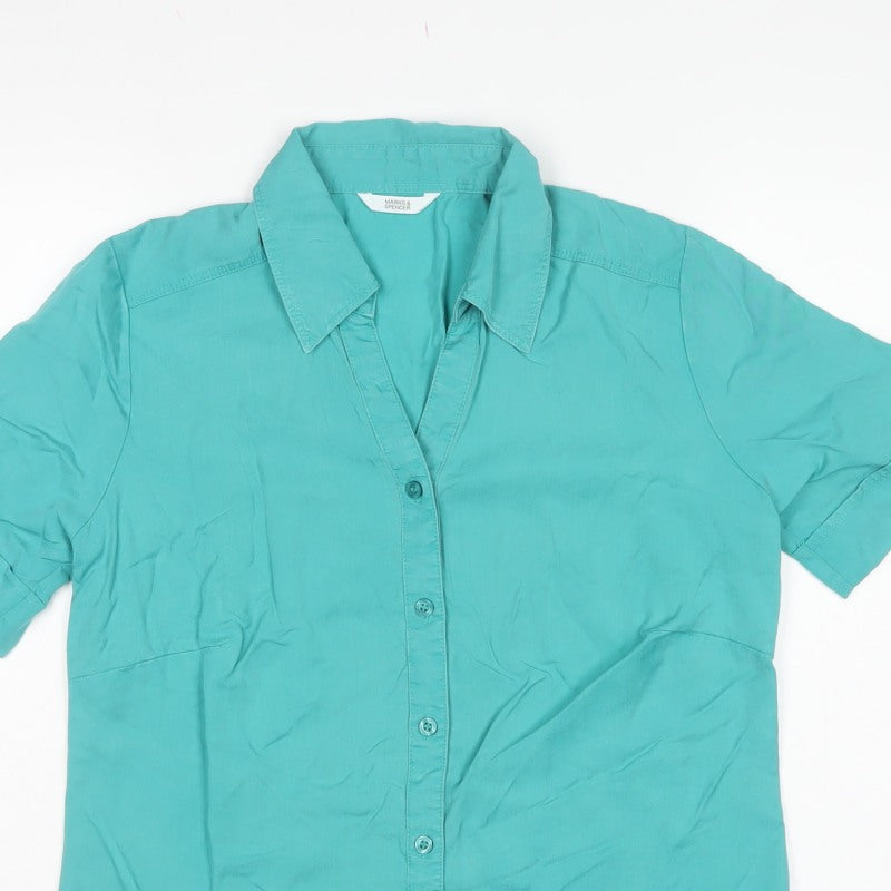 Marks and Spencer Women Blue UK 12 Basic Lyocell Button-Up Shirt