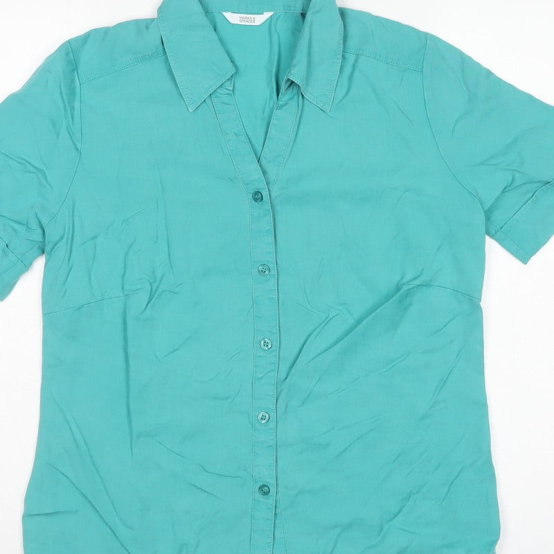 Marks and Spencer Women Blue UK 12 Basic Lyocell Button-Up Shirt