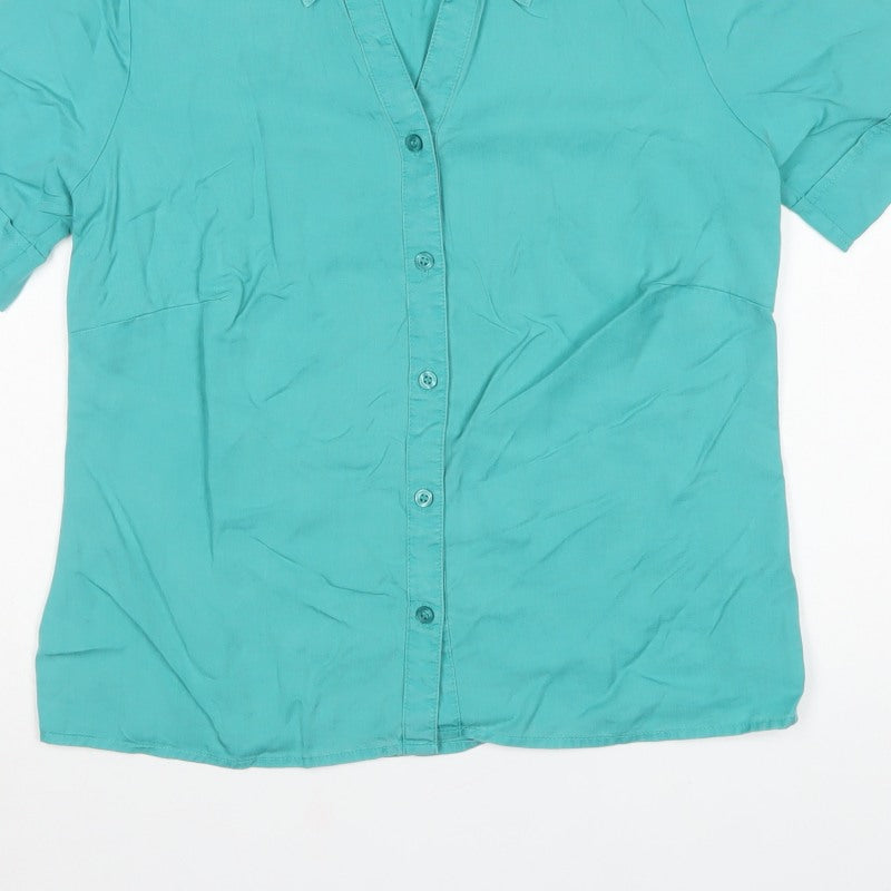 Marks and Spencer Women Blue UK 12 Basic Lyocell Button-Up Shirt