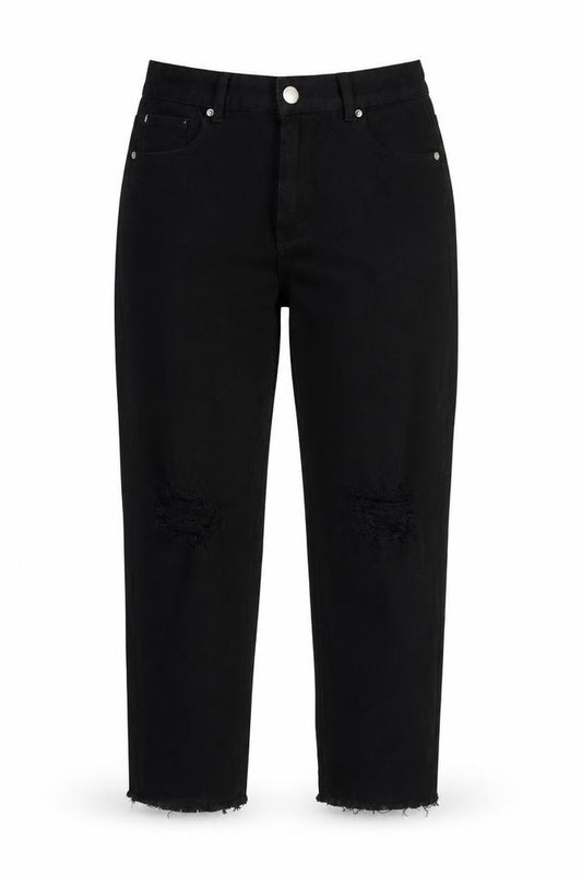 I Saw It First Women’s Black UK 12 High Rise Mom Jeans Distressed Raw Hem