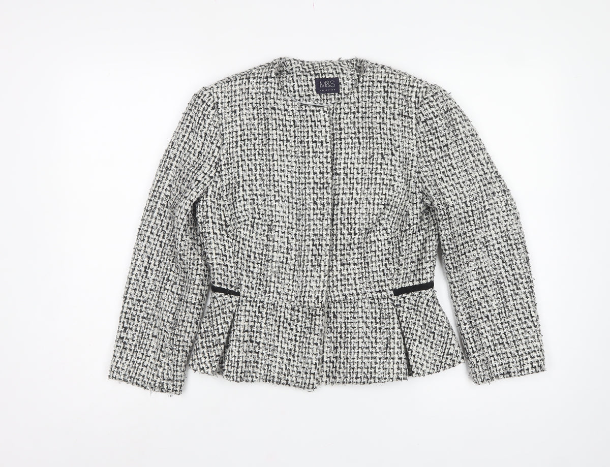 Marks & Spencer Women White Mix Bouclé Blazer UK 6 Lined Tailored