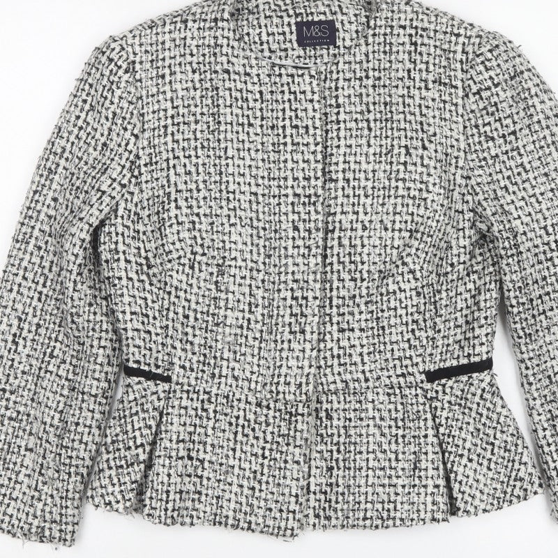 Marks & Spencer Women White Mix Bouclé Blazer UK 6 Lined Tailored