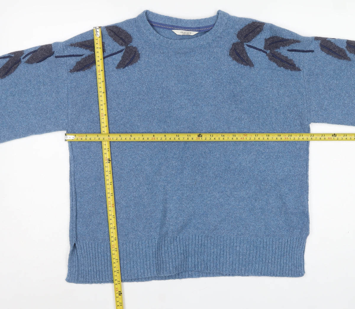 White Stuff Women’s Blue Alpaca Blend Leaf Sleeve Jumper UK 12