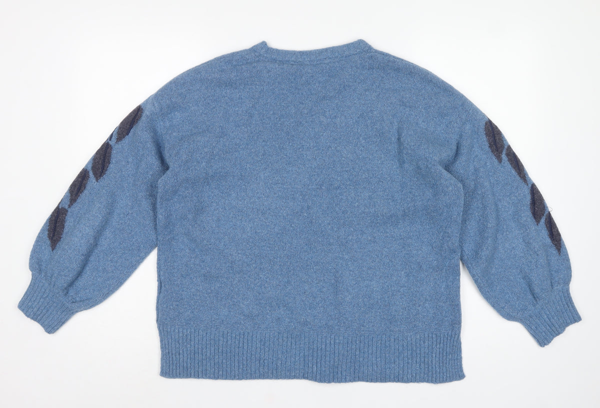 White Stuff Women’s Blue Alpaca Blend Leaf Sleeve Jumper UK 12
