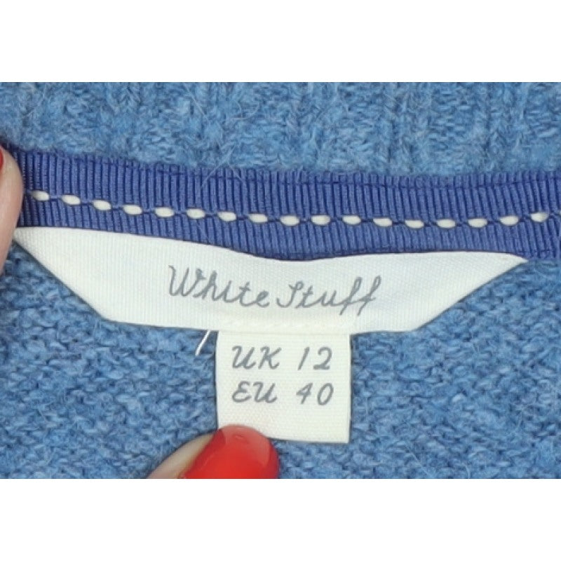 White Stuff Women’s Blue Alpaca Blend Leaf Sleeve Jumper UK 12