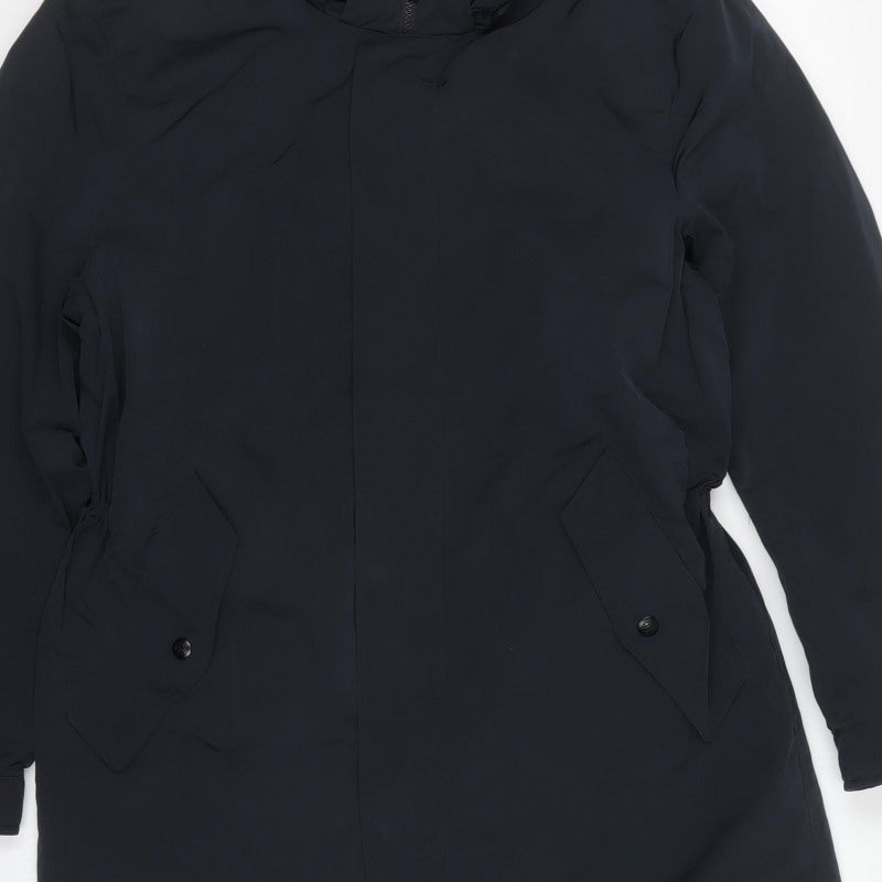 Massimo Dutti Men’s Blue Long Hooded Parka Coat Size L Polyamide