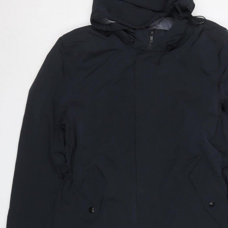 Massimo Dutti Men’s Blue Long Hooded Parka Coat Size L Polyamide