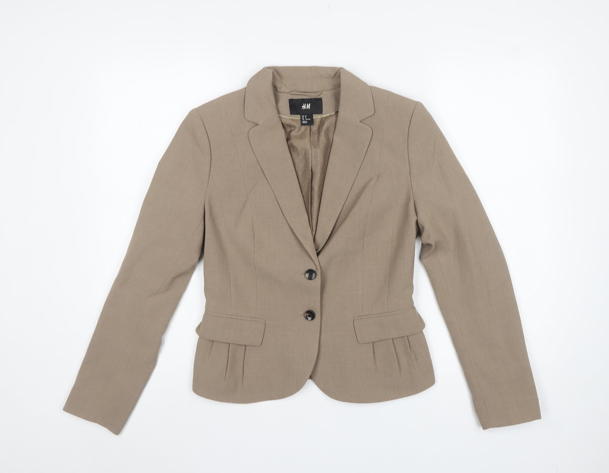H&M Women’s Beige UK 10 Tailored 2 Button Lined Blazer Jacket
