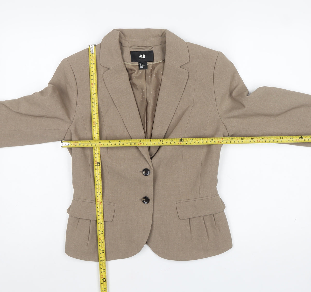 H&M Women’s Beige UK 10 Tailored 2 Button Lined Blazer Jacket