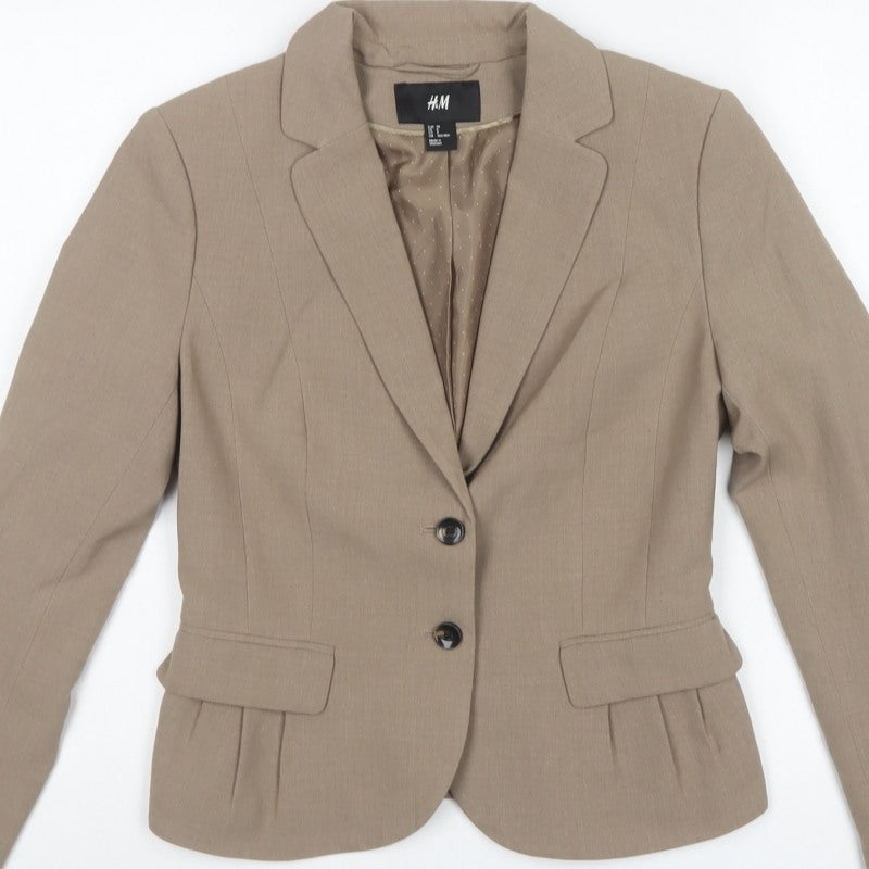 H&M Women’s Beige UK 10 Tailored 2 Button Lined Blazer Jacket