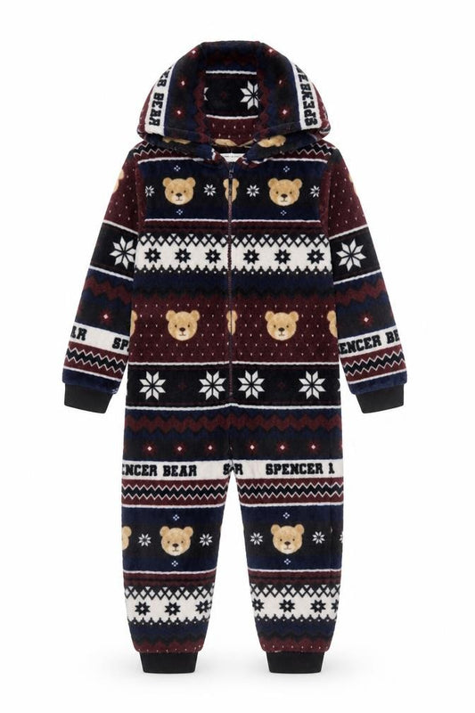 Marks and Spencer Girls 7-8 Years Multicoloured Bear Hooded Fleece Onesie