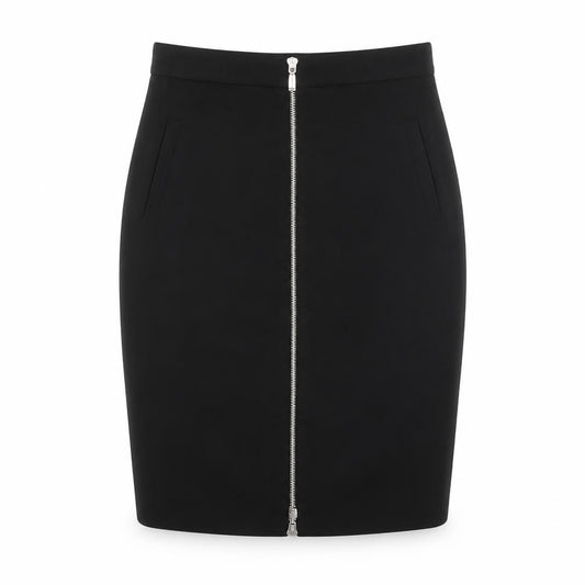 Bialcon Women’s Black UK 8 Pencil Knee Length Skirt Front Zip Pockets