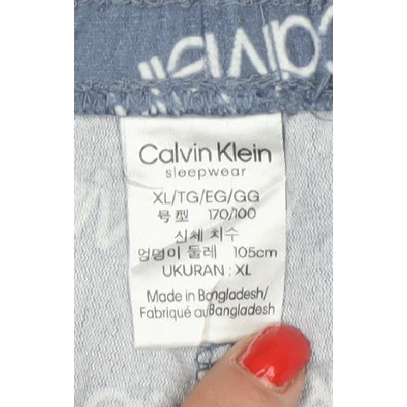Calvin Klein Men's Blue XL Logo Print Drawstring Pyjama Pants