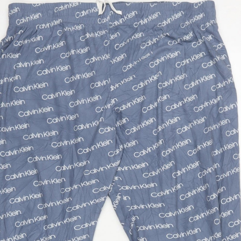 Calvin Klein Men's Blue XL Logo Print Drawstring Pyjama Pants