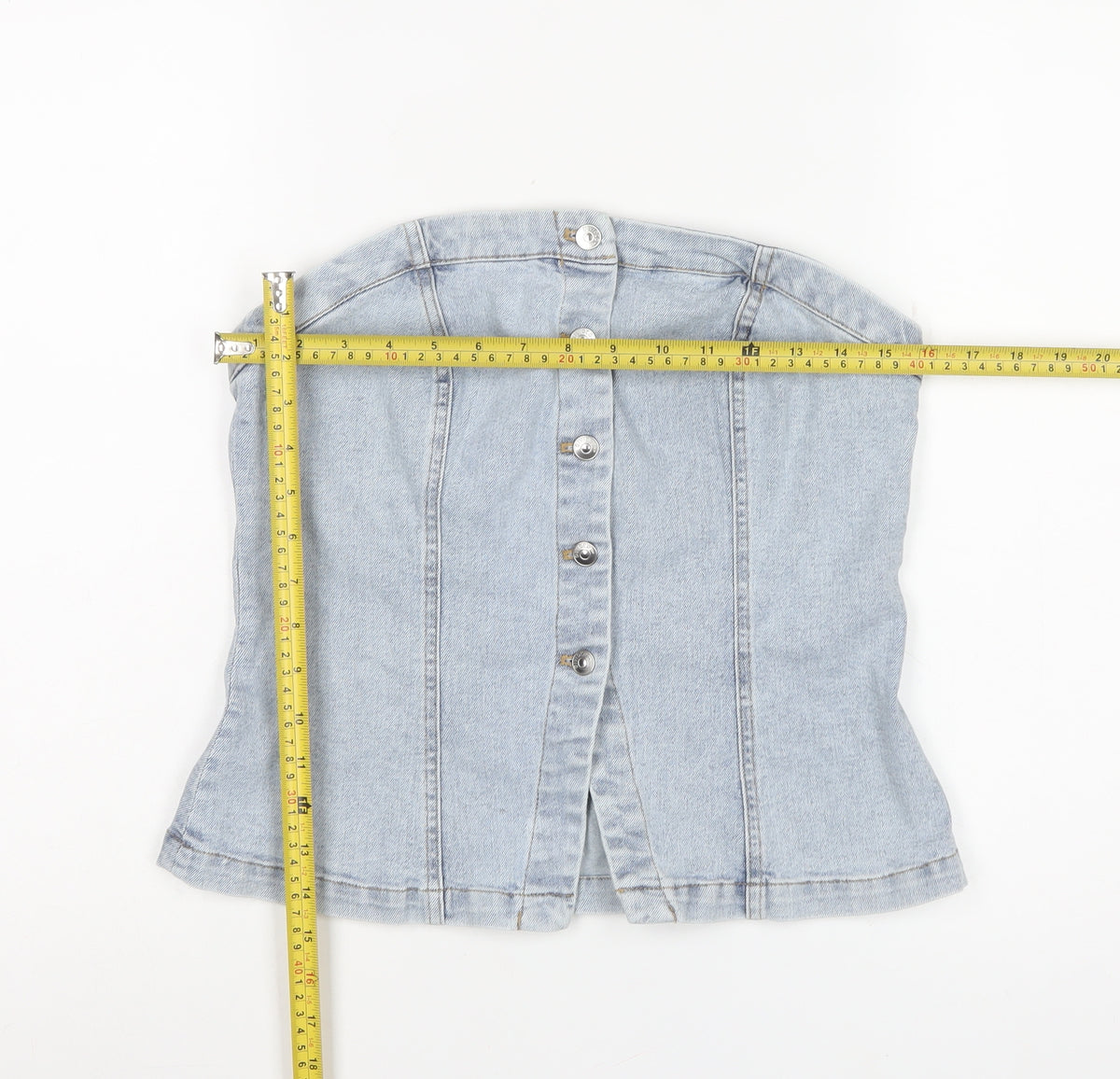 H&M Divided Women Blue M Cropped Denim Strapless Button-Up Corset Top