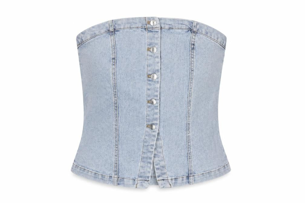 H&M Divided Women Blue M Cropped Denim Strapless Button-Up Corset Top