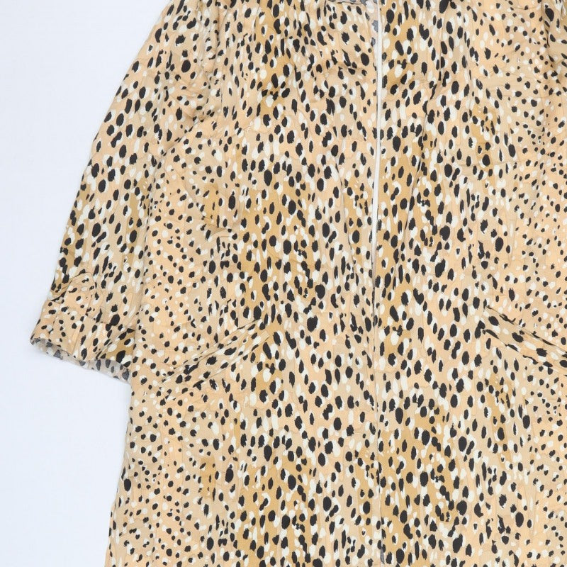 River Island Women Beige UK 14 Long Leopard Print Zip Coat